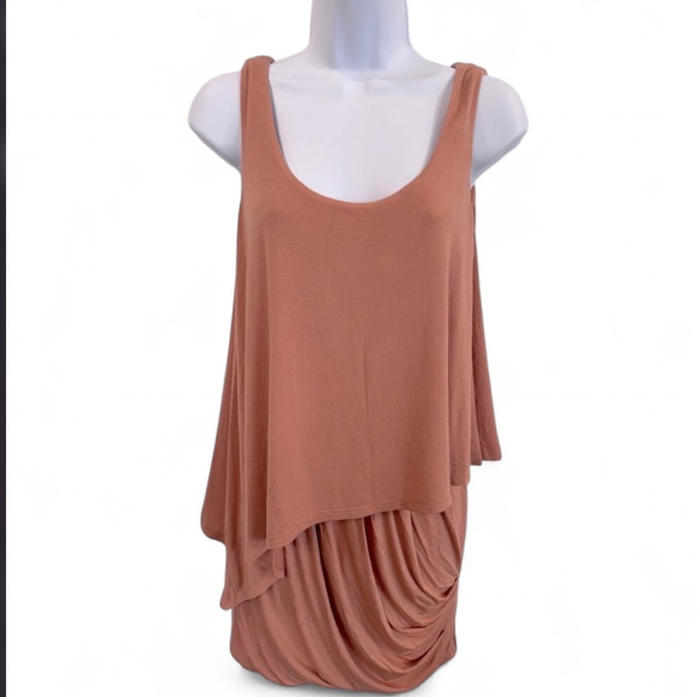 Krisa Layered Tank Mini Dress - Size XS Peach/Tan NWT